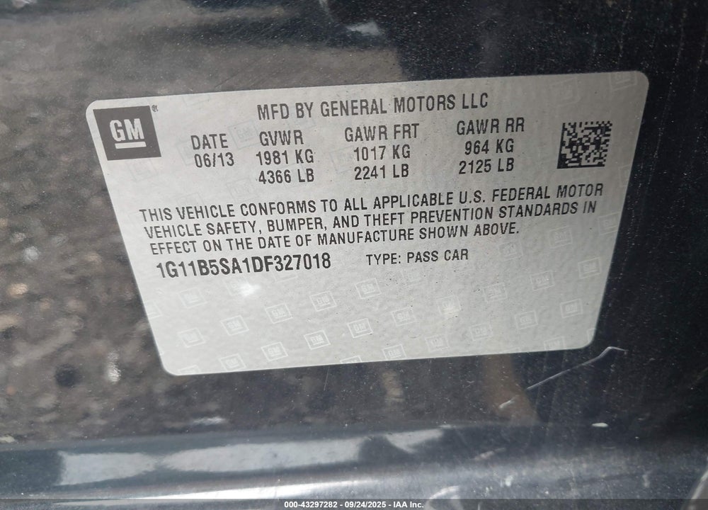 2013 CHEVROLET MALIBU VIN: 1G11B5SA1DF327018