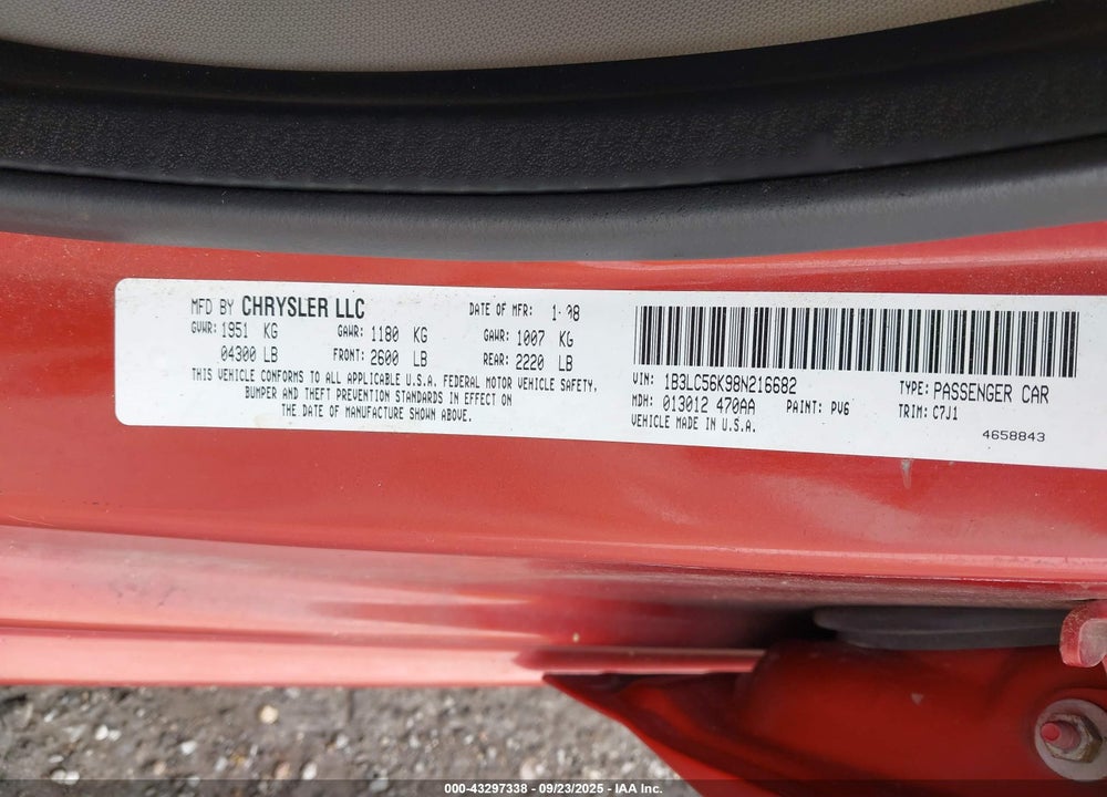 2008 DODGE AVENGER SXT VIN: 1B3LC56K98N216682