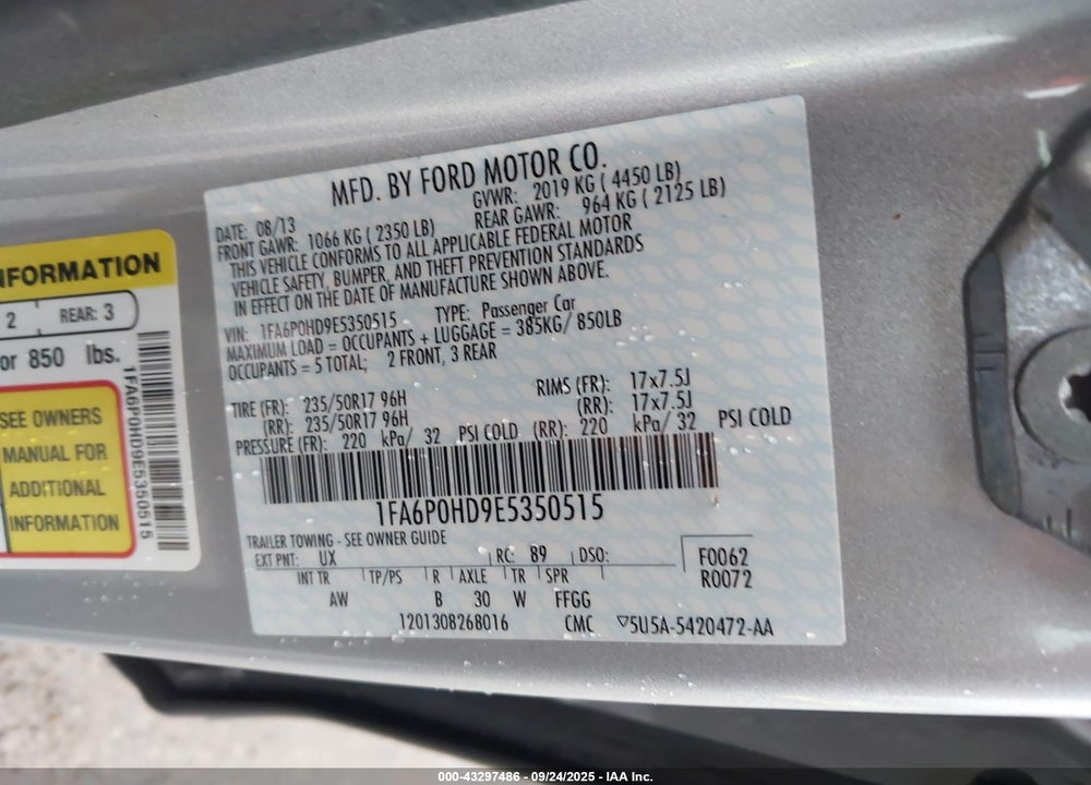 2014 FORD FUSION SE VIN: 1FA6P0HD9E5350515