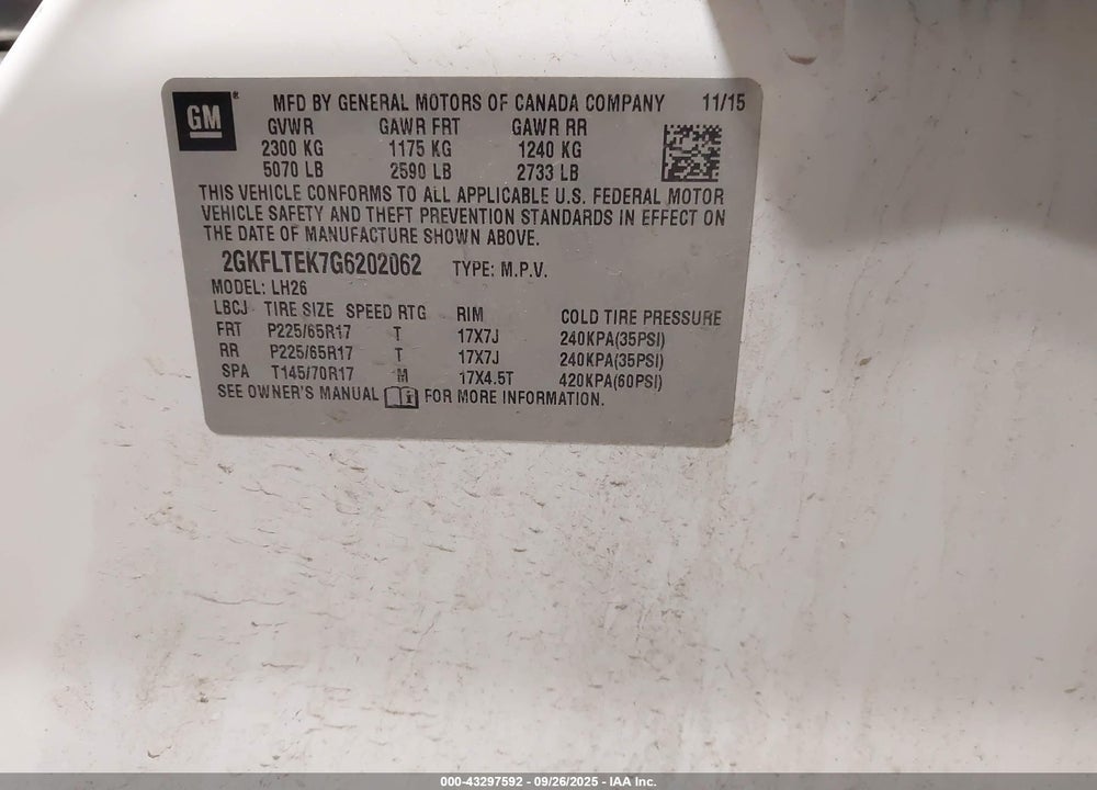 2016 GMC TERRAIN SLE-2 VIN: 2GKFLTEK7G6202062