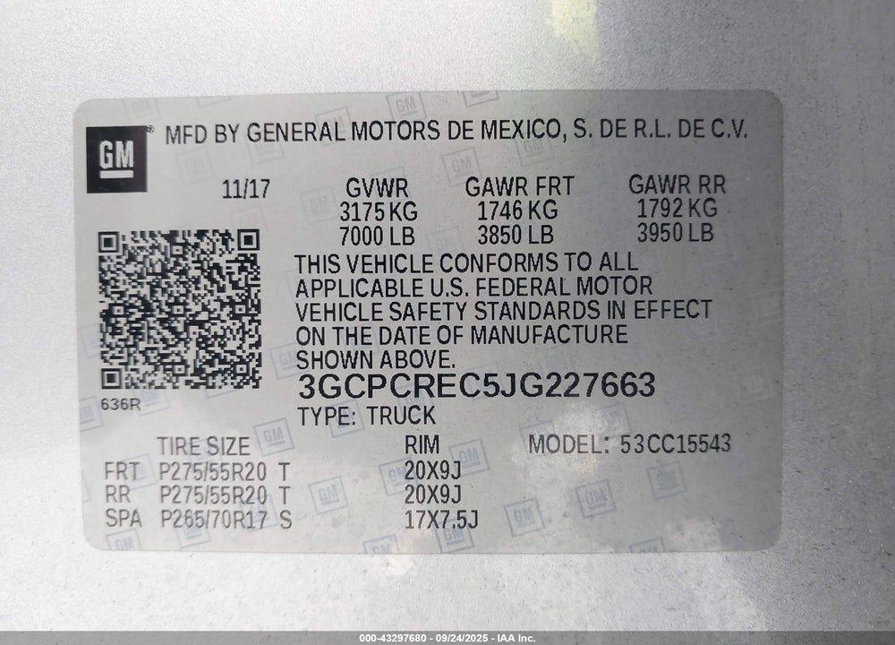 2018 CHEVROLET SILVERADO 1500 1LT VIN: 3GCPCREC5JG227663