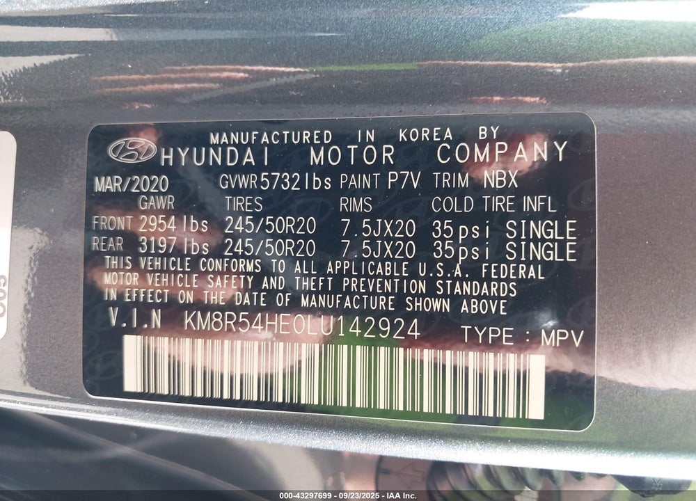2020 HYUNDAI PALISADE LIMITED VIN: KM8R54HE0LU142924