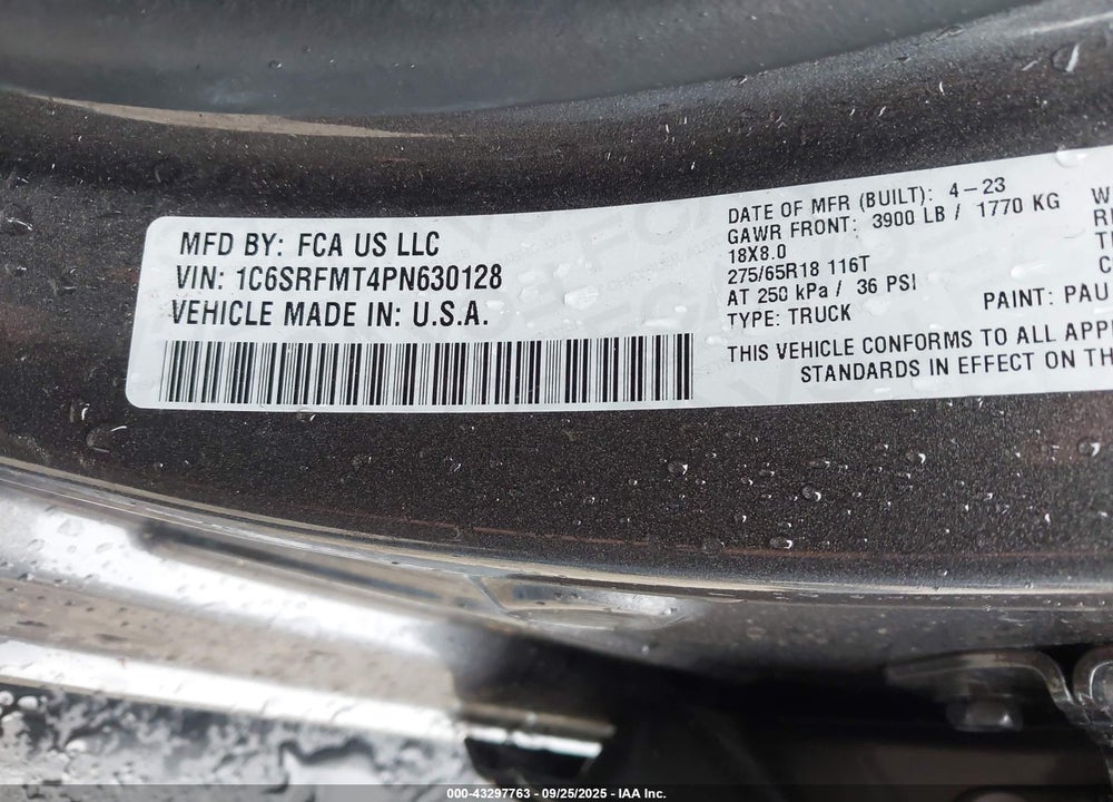 2023 RAM 1500 VIN: 1C6SRFMT4PN630128