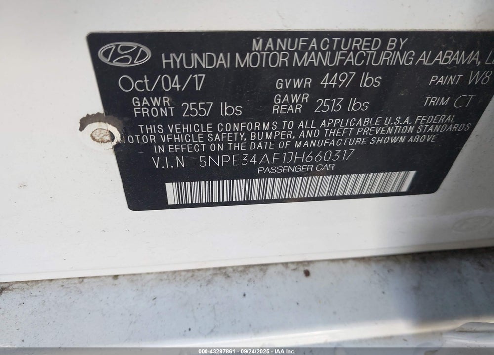 2018 HYUNDAI SONATA SEL VIN: 5NPE34AF1JH660317