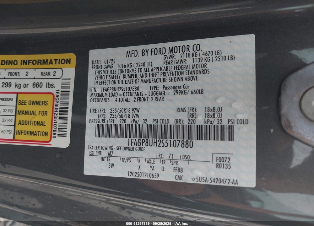 2025 FORD MUSTANG VIN: 1FAGP8UH2S5107880
