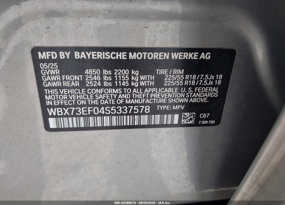 2025 BMW X1 VIN: WBX73EF04S5337578