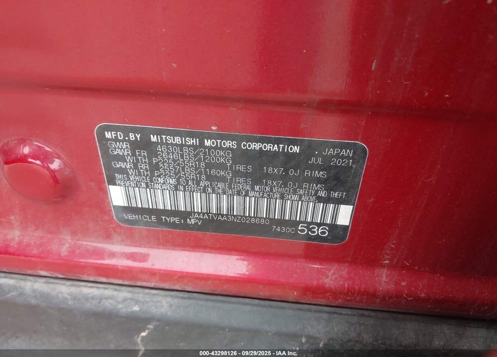 2022 MITSUBISHI ECLIPSE CROSS LE S-AWC VIN: JA4ATVAA3NZ028680
