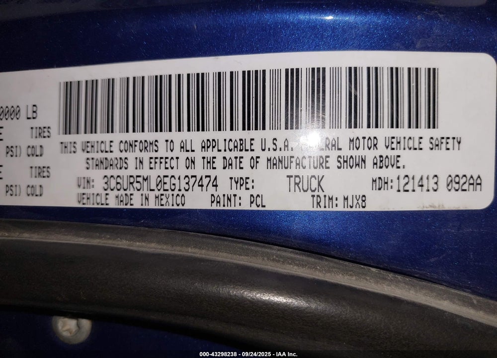 2014 RAM 2500 LONE STAR VIN: 3C6UR5ML0EG137474