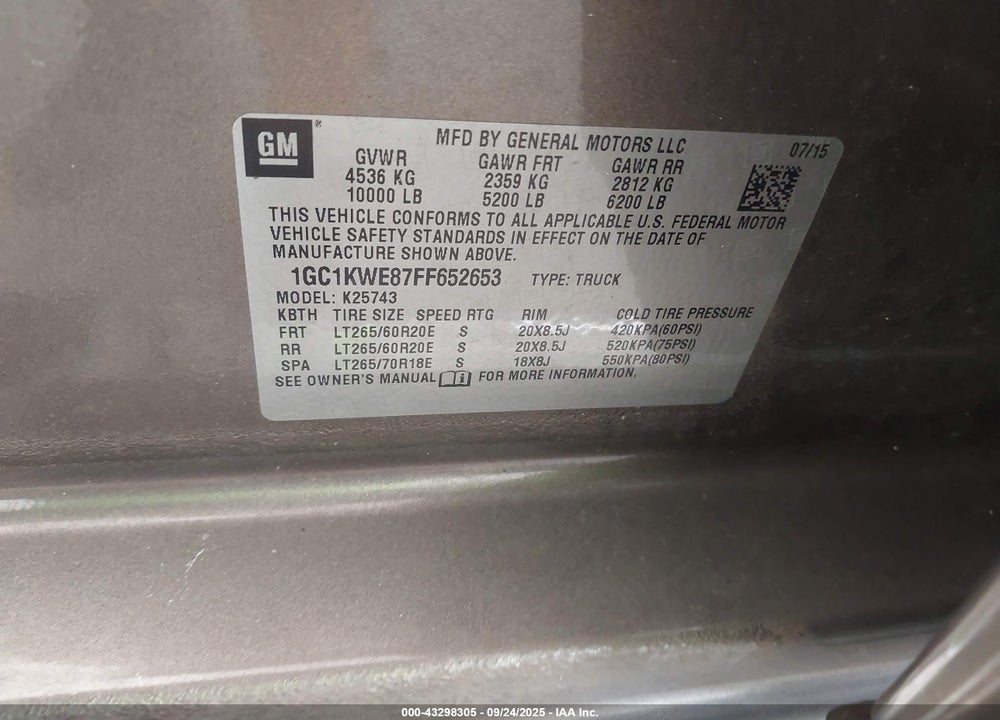 2015 CHEVROLET SILVERADO 2500 VIN: 1GC1KWE87FF652653