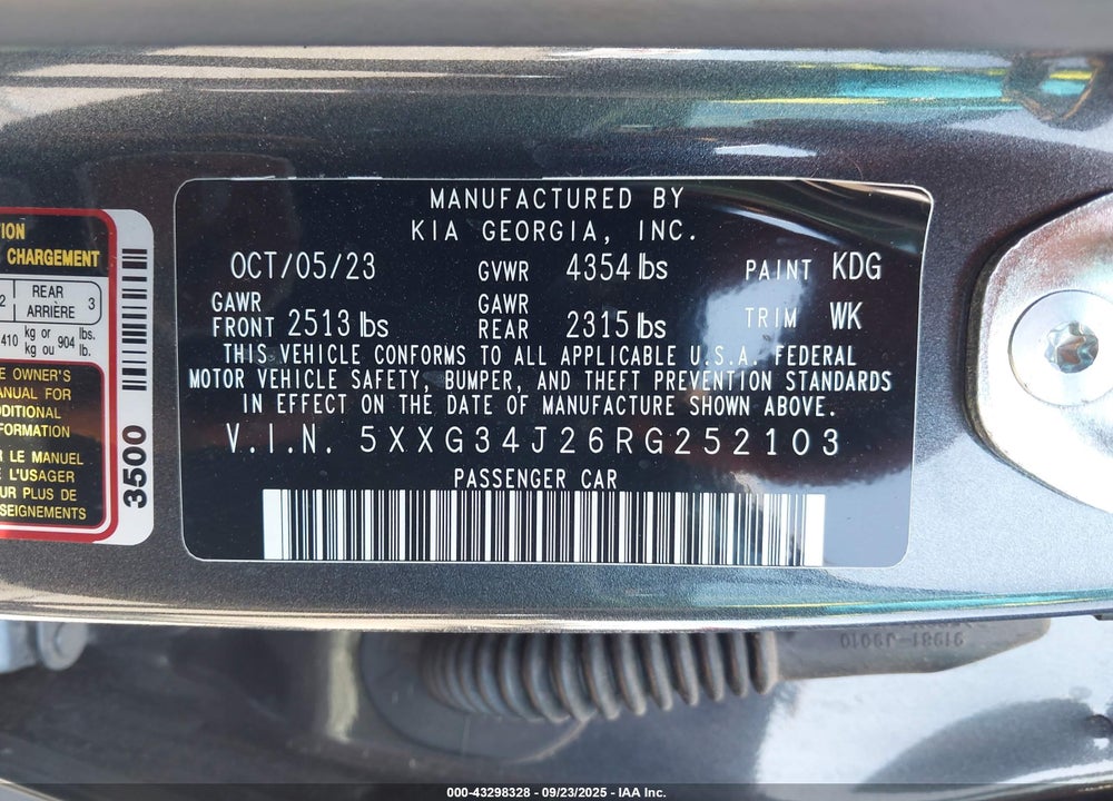 2024 KIA K5 EX VIN: 5XXG34J26RG252103