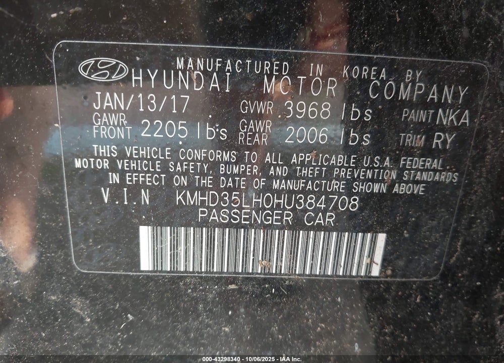 2017 HYUNDAI ELANTRA GT VIN: KMHD35LH0HU384708