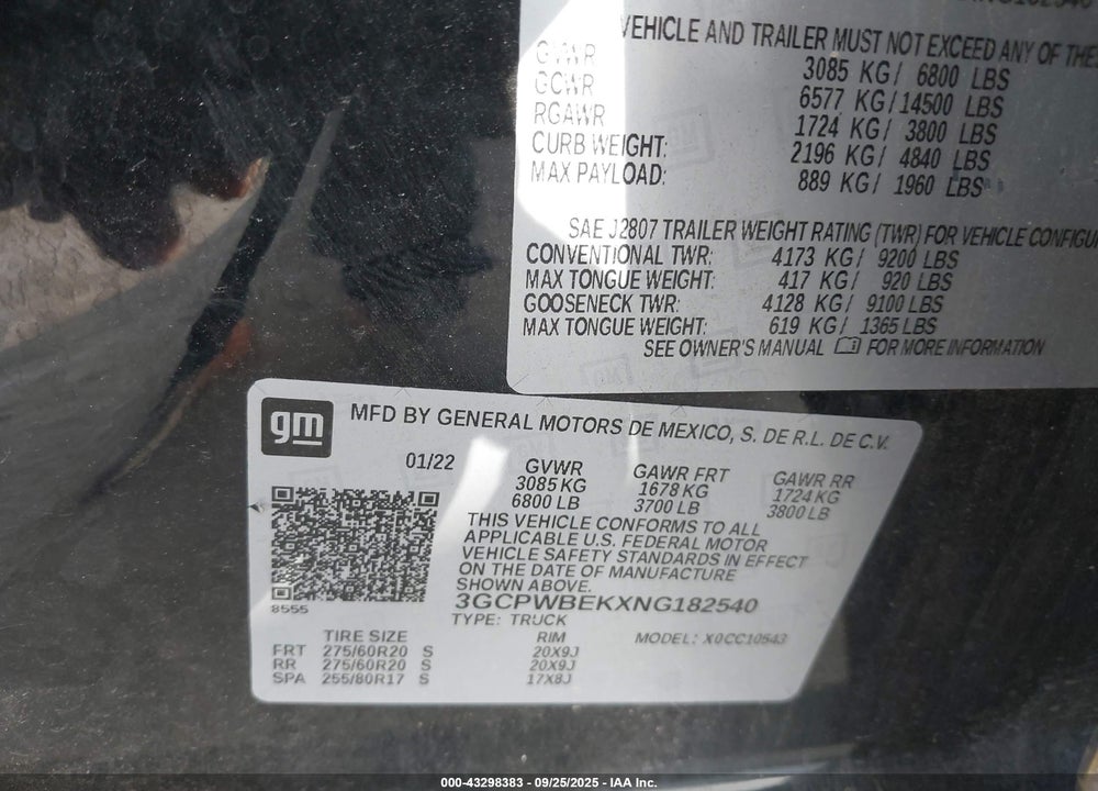 2022 CHEVROLET SILVERADO 1500 LTD 2WD SHORT BED CUSTOM VIN: 3GCPWBEKXNG182540