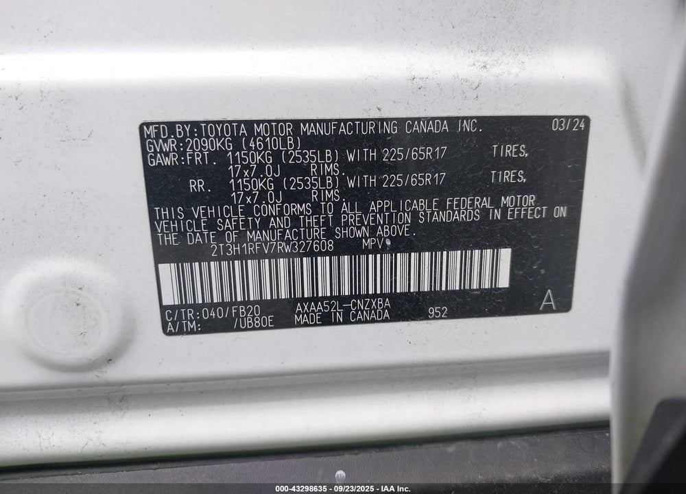 2024 TOYOTA RAV4 VIN: 2T3H1RFV7RW327608