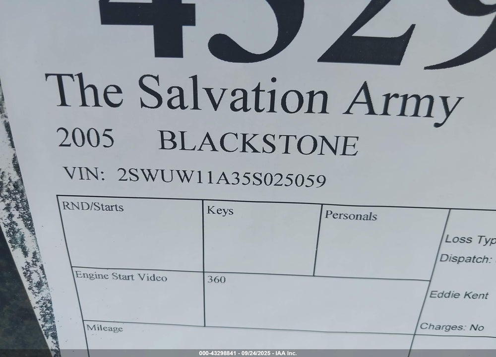 2005 BLACKSTONE UNK VIN: 2SWUW11A35S025059