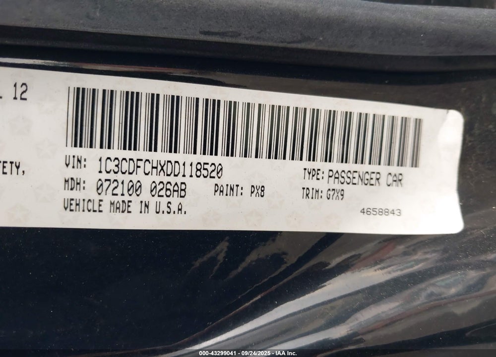 2013 DODGE DART LIMITED VIN: 1C3CDFCHXDD118520