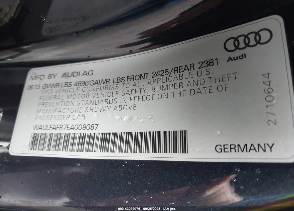 2014 AUDI A5 VIN: WAULFAFR7EA009087