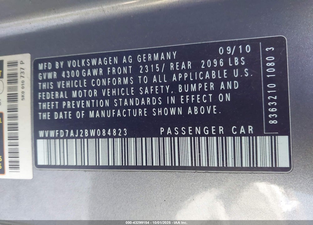 2011 VOLKSWAGEN GTI 2-DOOR VIN: WVWFD7AJ2BW084823