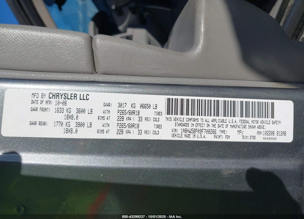 2009 CHRYSLER ASPEN VIN: 1A8HW58P09F708266