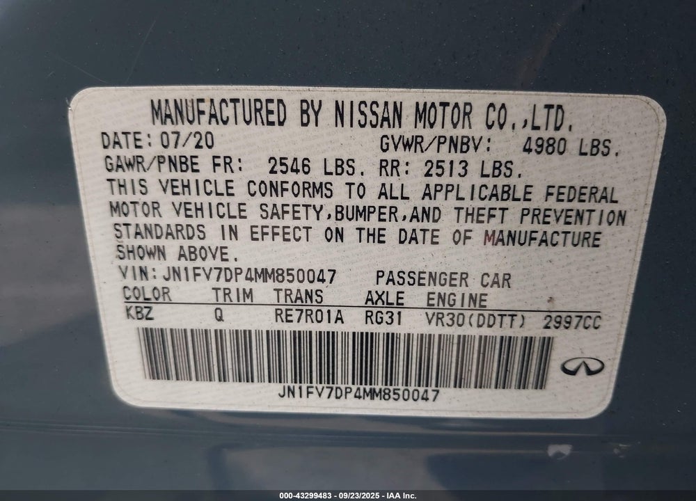 2021 INFINITI Q50 RED SPORT 400 VIN: JN1FV7DP4MM850047