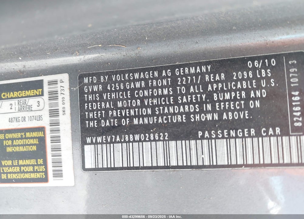 2011 VOLKSWAGEN GTI 2-DOOR VIN: WVWEV7AJ8BW028622