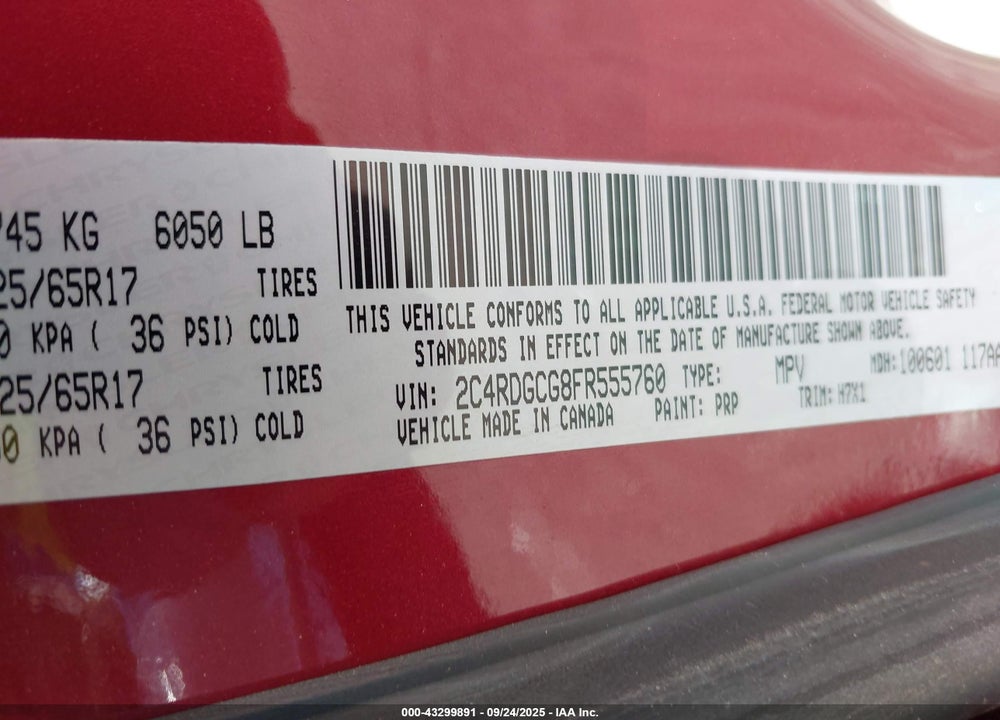 2015 DODGE GRAND CARAVAN SXT VIN: 2C4RDGCG8FR555760