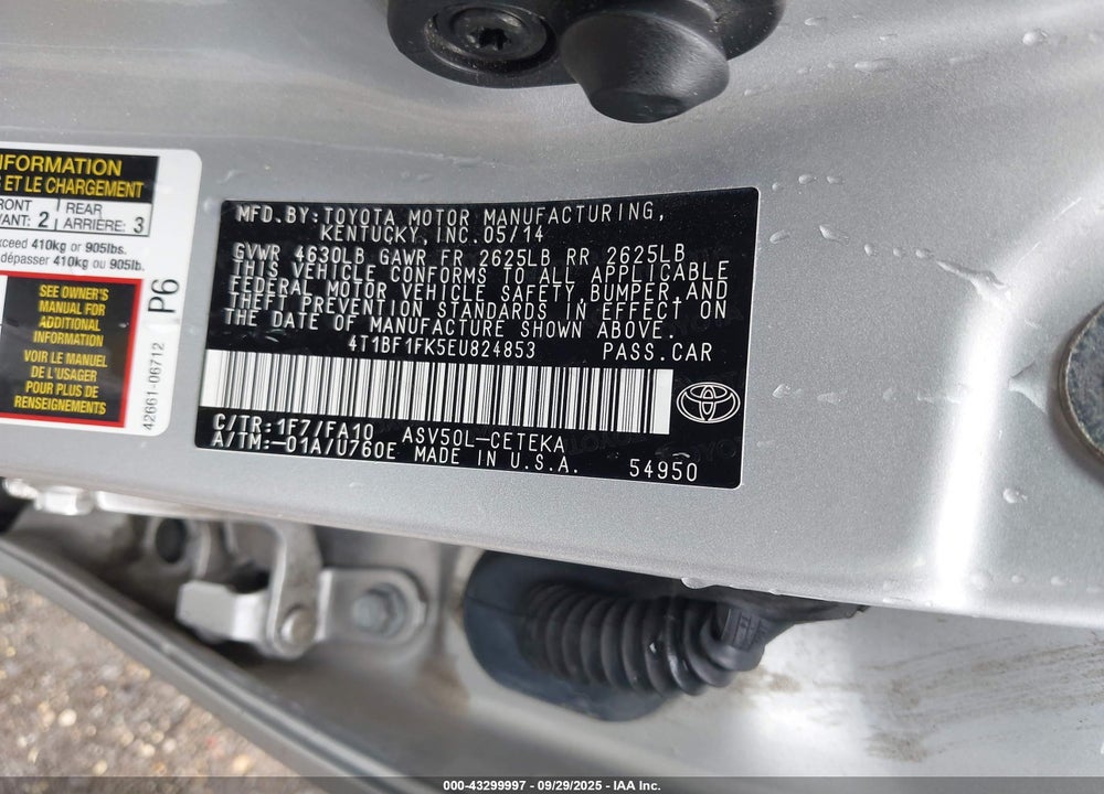 2014 TOYOTA CAMRY VIN: 4T1BF1FK5EU824853