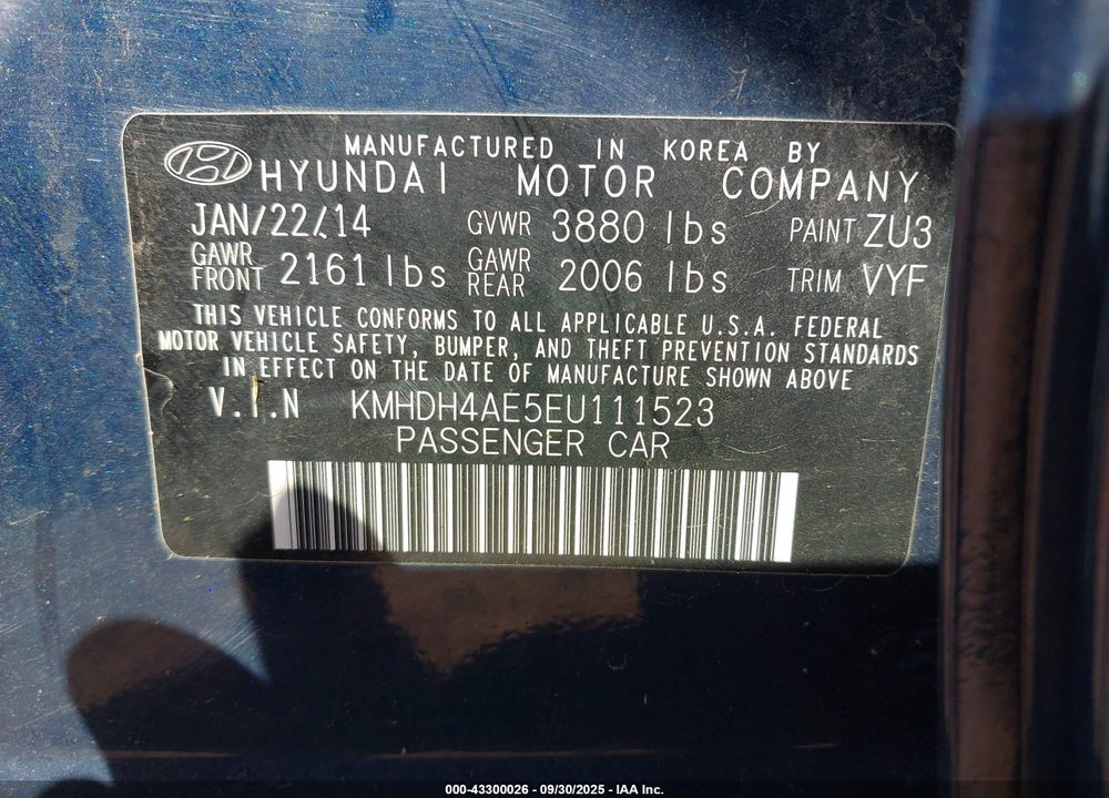 2014 HYUNDAI ELANTRA VIN: KMHDH4AE5EU111523