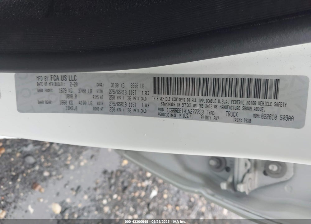 2020 RAM 1500 BIG HORN 4X2 6'4 BOX VIN: 1C6RREBT0LN277733
