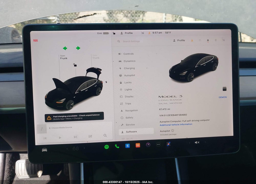 2019 TESLA MODEL 3 LONG RANGE/PERFORMANCE VIN: 5YJ3E1EB4KF384982