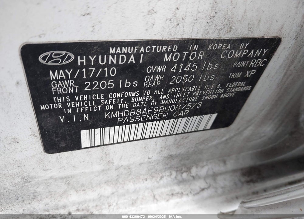 2011 HYUNDAI ELANTRA TOURING GLS VIN: KMHDB8AE9BU087523