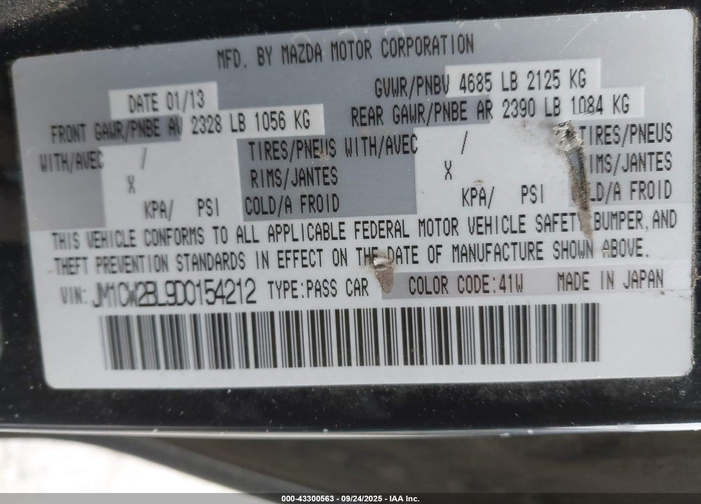 2013 MAZDA 5 SPORT VIN: JM1CW2BL9D0154212