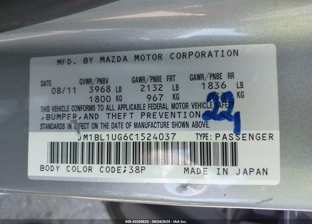2012 MAZDA 3 I SPORT VIN: JM1BL1UG6C1524037