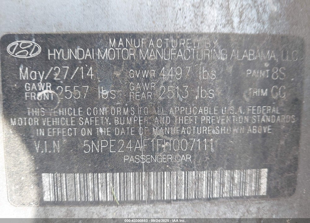 2015 HYUNDAI SONATA VIN: 5NPE24AF1FH007111