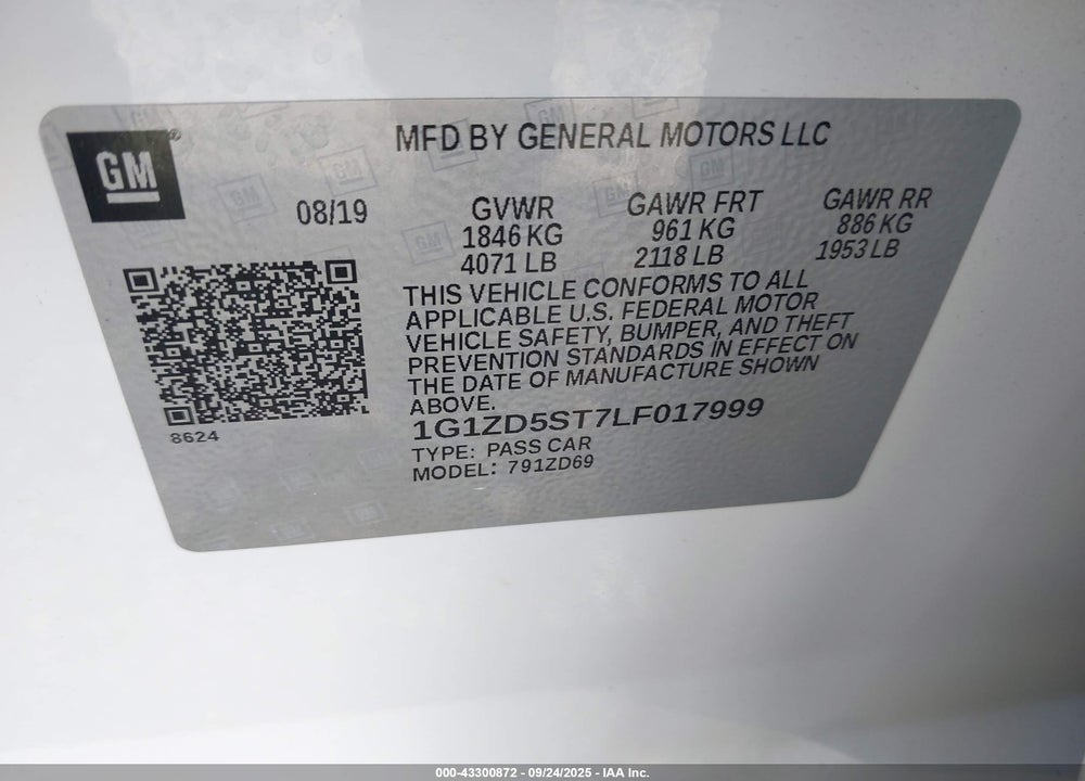 2020 CHEVROLET MALIBU VIN: 1G1ZD5ST7LF017999