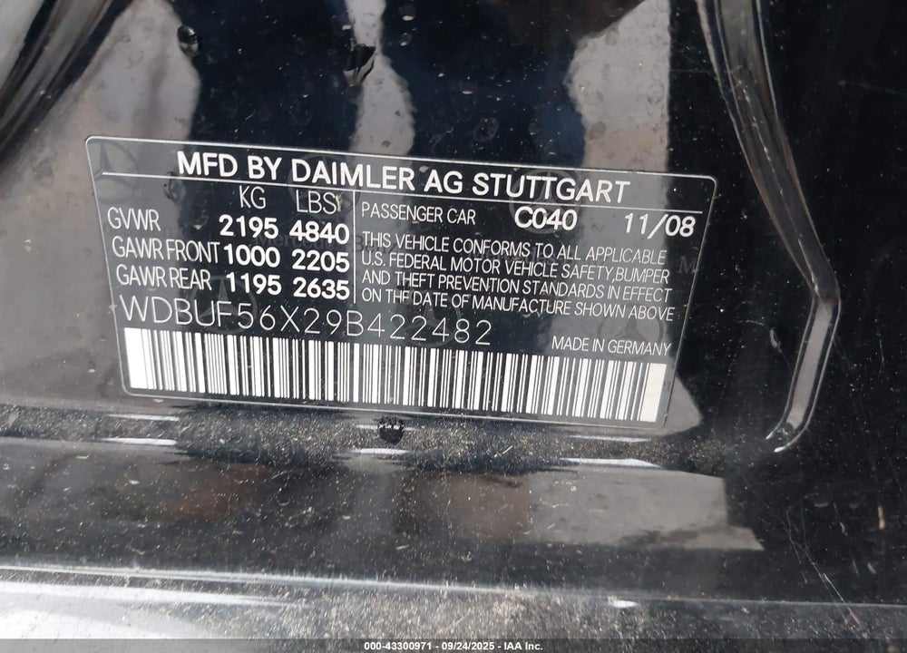 2009 MERCEDES-BENZ E 350 VIN: WDBUF56X29B422482