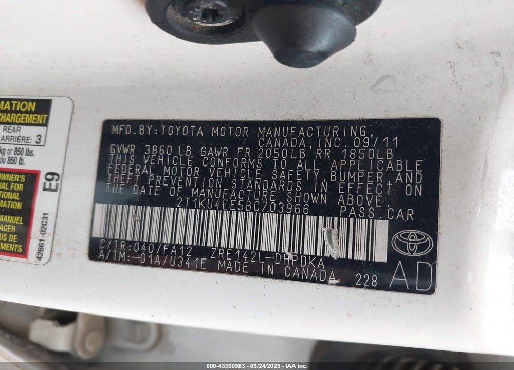 2011 TOYOTA MATRIX VIN: 2T1KU4EE5BC703966