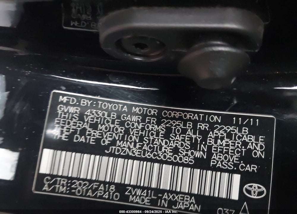 2012 TOYOTA PRIUS V VIN: JTDZN3EU6C3050085