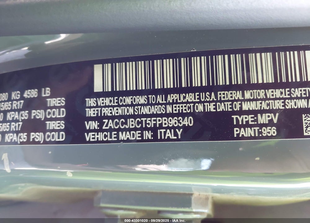 2015 JEEP RENEGADE VIN: ZACCJBCT5FPB96340