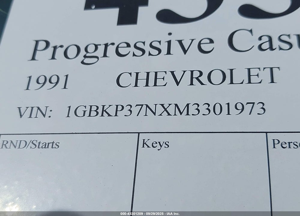 1991 CHEVROLET P30 VIN: 1GBKP37NXM3301973