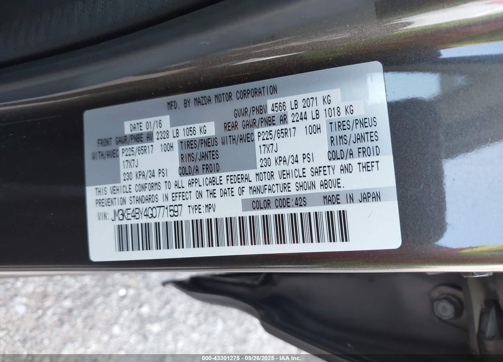 2016 MAZDA CX-5 VIN: JM3KE4BY4G0771597