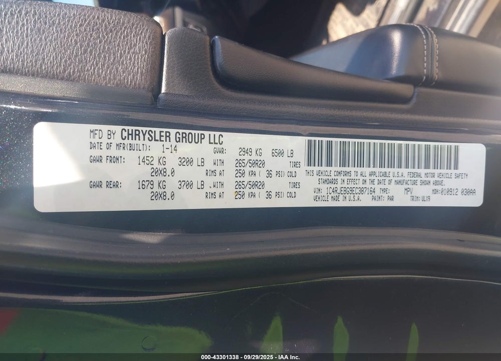 2014 JEEP GRAND CHEROKEE LIMITED VIN: 1C4RJEBG9EC387164
