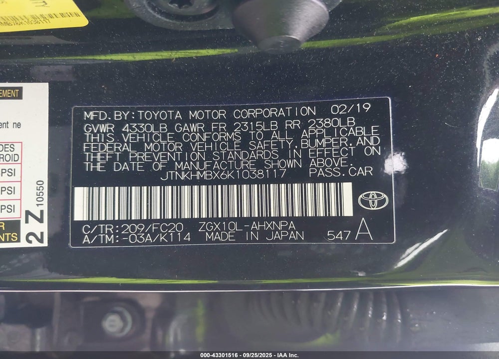 2019 TOYOTA C-HR VIN: JTNKHMBX6K1038117