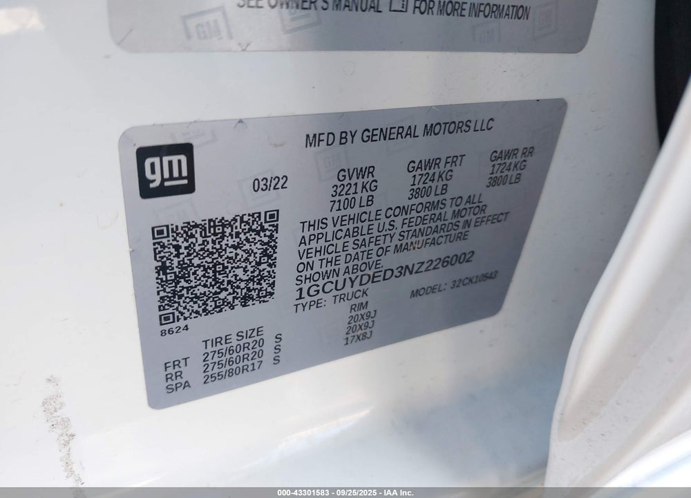 2022 CHEVROLET SILVERADO 1500 LTD 4WD SHORT BED LT VIN: 1GCUYDED3NZ226002