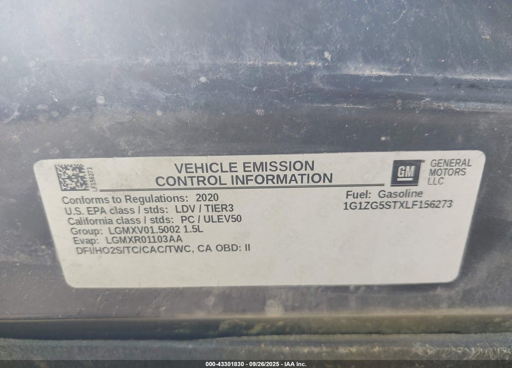 2020 CHEVROLET MALIBU FWD RS VIN: 1G1ZG5STXLF156273