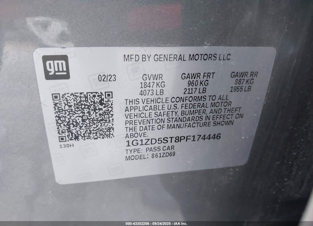 2023 CHEVROLET MALIBU FWD 1LT VIN: 1G1ZD5ST8PF174446