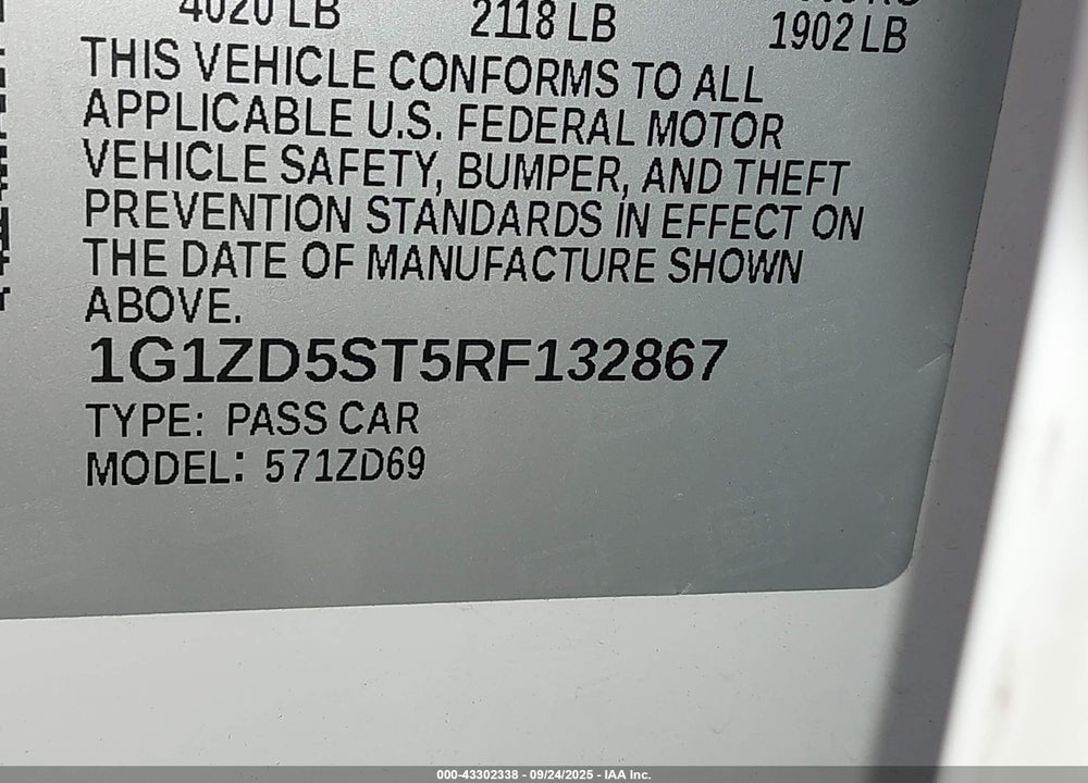 2024 CHEVROLET MALIBU VIN: 1G1ZD5ST5RF132867