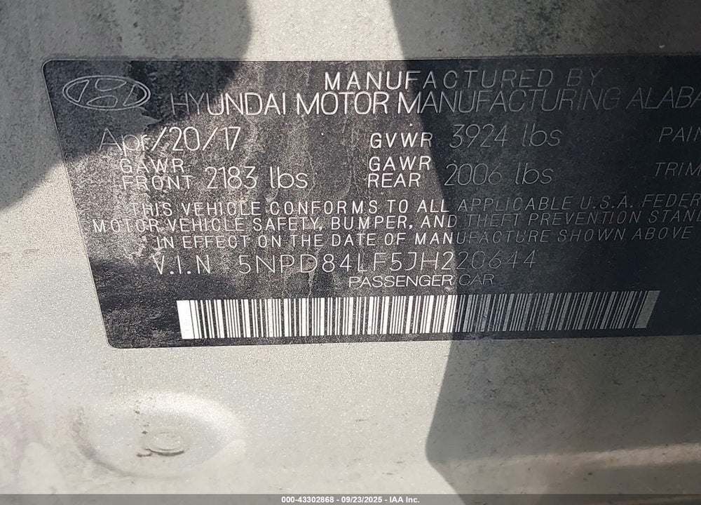2018 HYUNDAI ELANTRA VALUE EDITION VIN: 5NPD84LF5JH220644