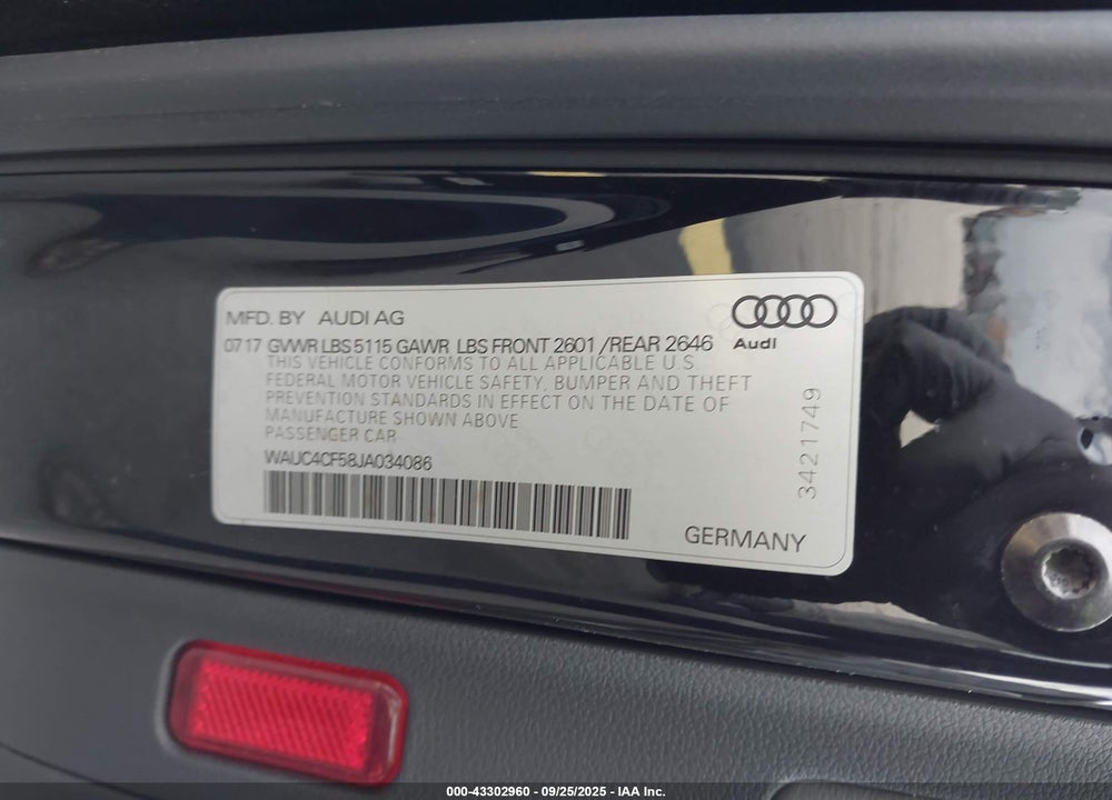 2018 AUDI S5 3.0T PREMIUM PLUS VIN: WAUC4CF58JA034086