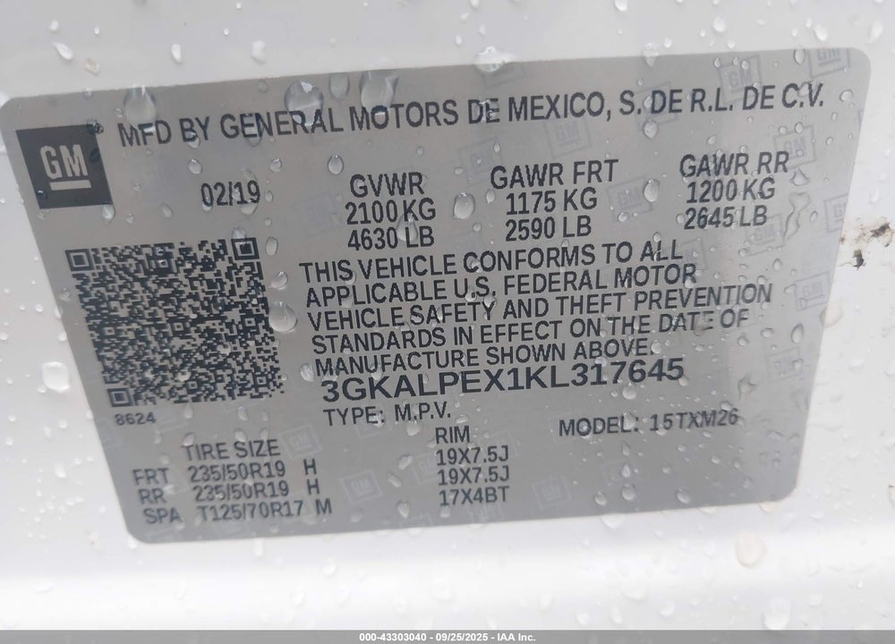 2019 GMC TERRAIN VIN: 3GKALPEX1KL317645