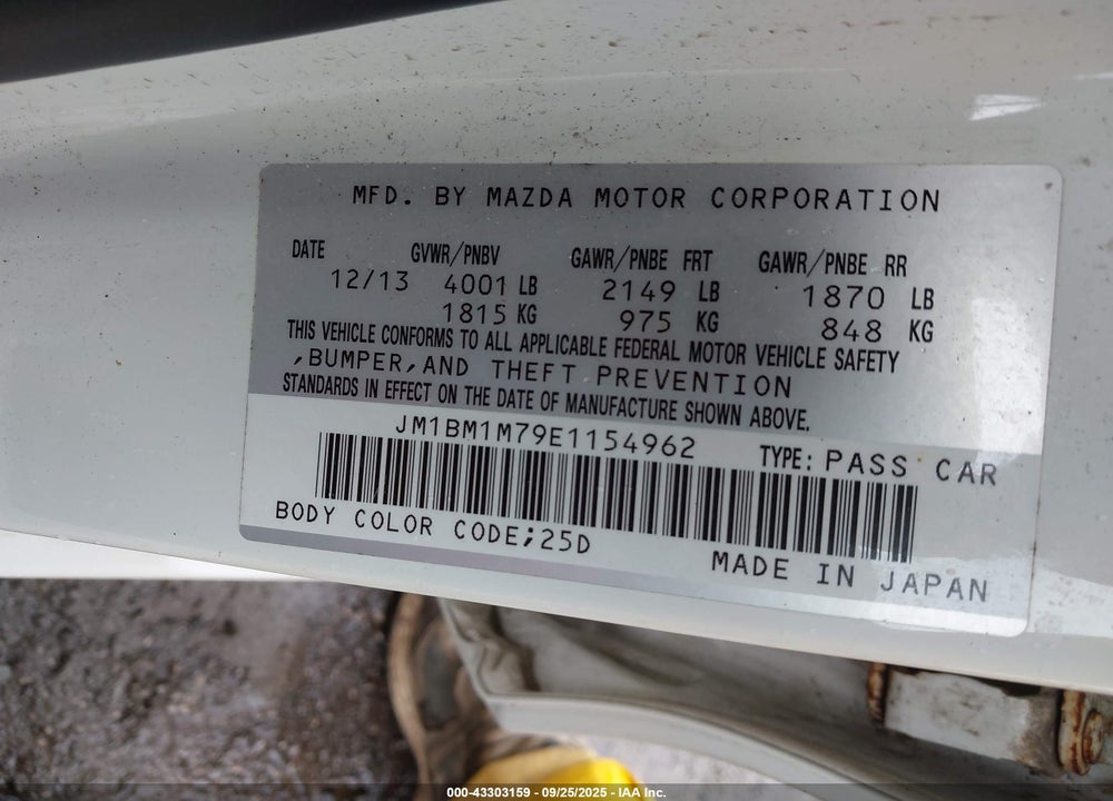 2014 MAZDA MAZDA3 VIN: JM1BM1M79E1154962